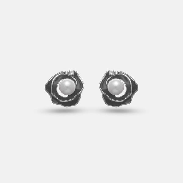 Velvet Rose Pearl Studs - tassyasilver.com