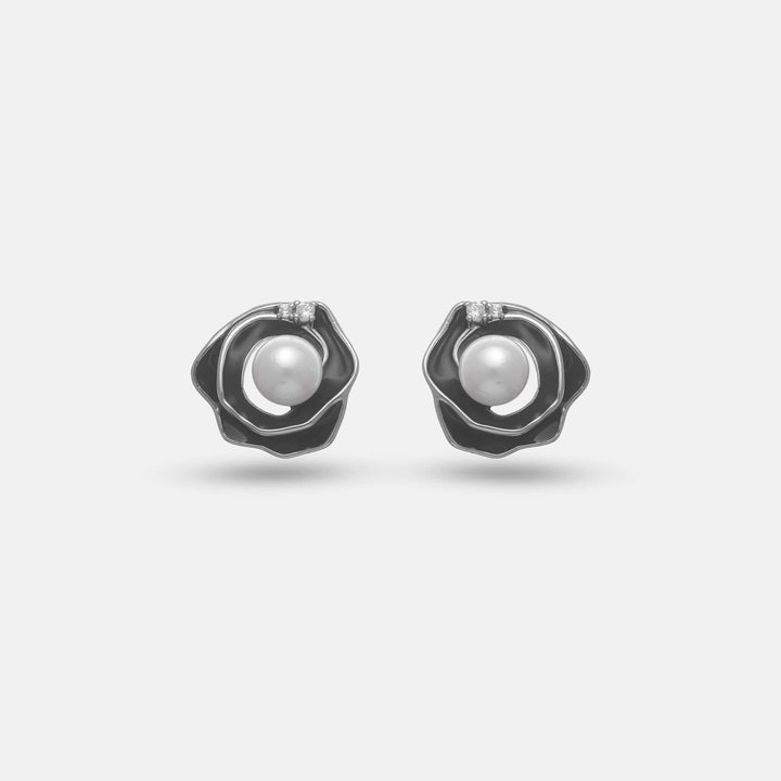 Velvet Rose Pearl Studs - tassyasilver.com