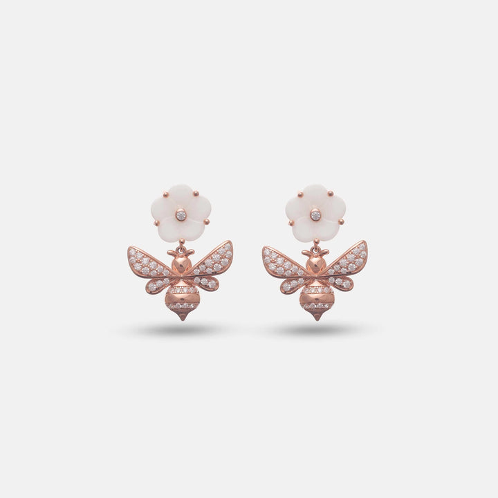 White Rosegold Bee Earrings - tassyasilver.com