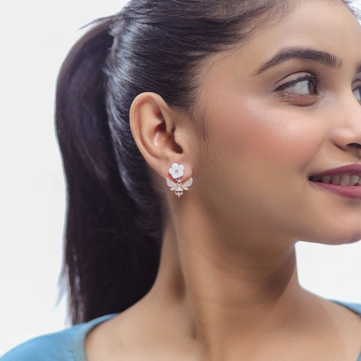 White Rosegold Bee Earrings - tassyasilver.com